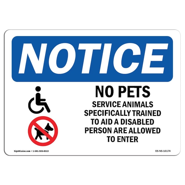 Sign, 3.5" H, No Pets Service Animals Allowed Sign, Landscape, NS-D-35-L-16174-10PK